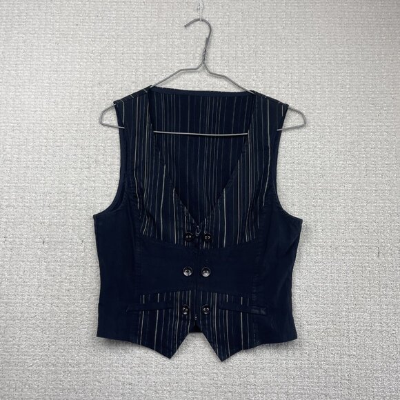 vintage Jackets & Blazers - VTG Tailored Waistcoat Vest Dark Academia Steampunk Black Pin Stripe Wom Sz 6